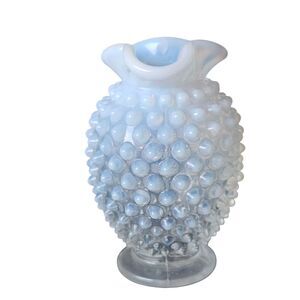 Vintage Fenton Bud Vase 3.75 Inch White Opalescent Ruffle Edge Hobnail